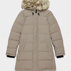 Women's Tan Hooded Puffer Coat